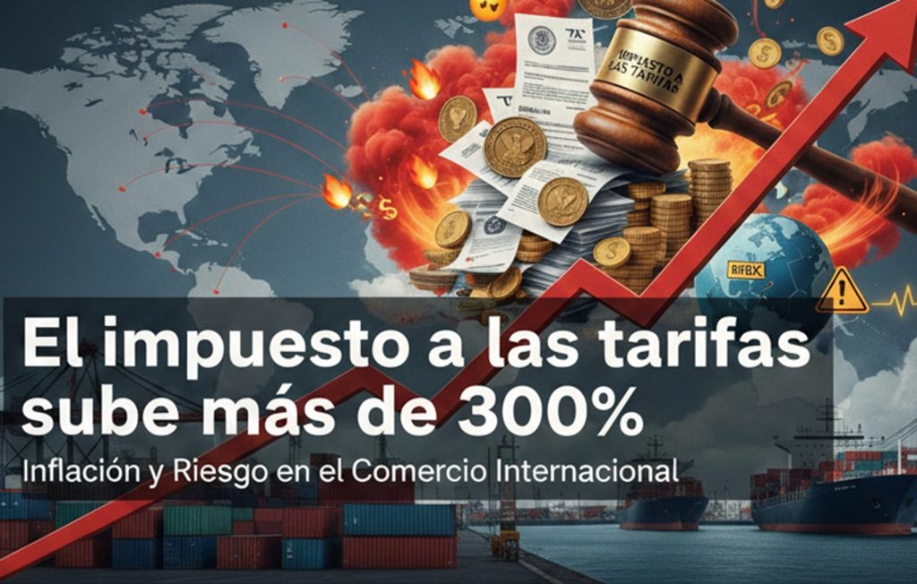 Ilustración financiera sobre cómo el impuesto a las tarifas sube más de 300% y su impacto en la recaudación fiscal y la economía global.