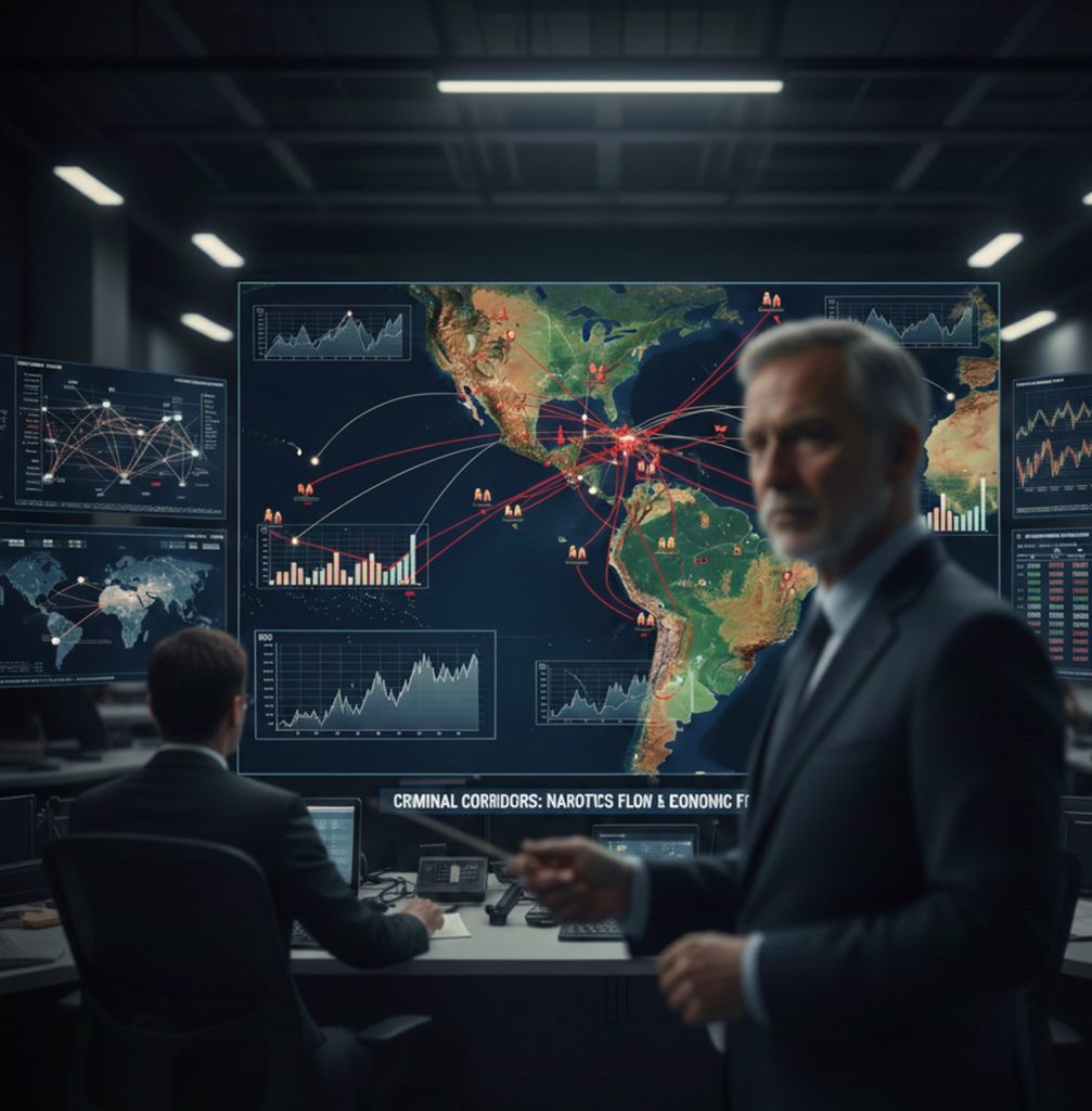 Mapa económico de Latinoamérica mostrando rutas comerciales y análisis geopolítico tras cambios en carteles criminales