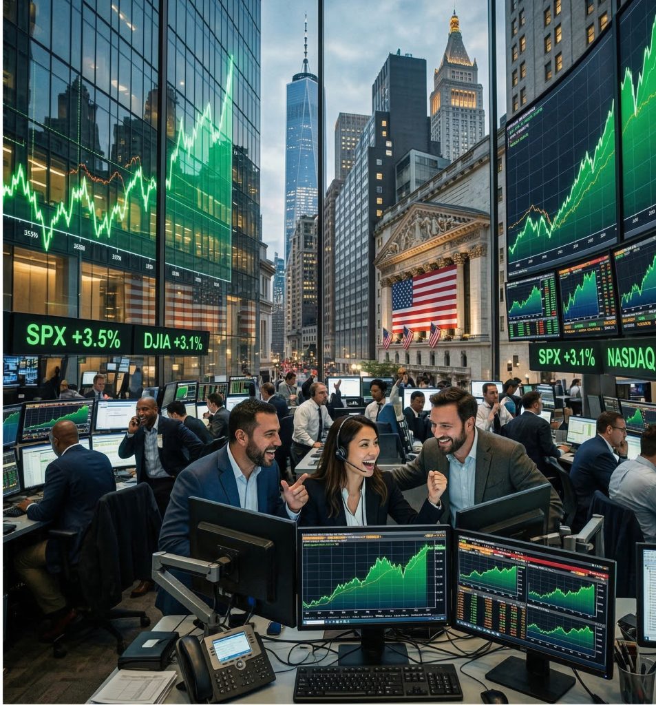 recuperación bursátil posibl ede Goldman Sachs reflejada en traders observando un rebote del mercado en Wall Street.