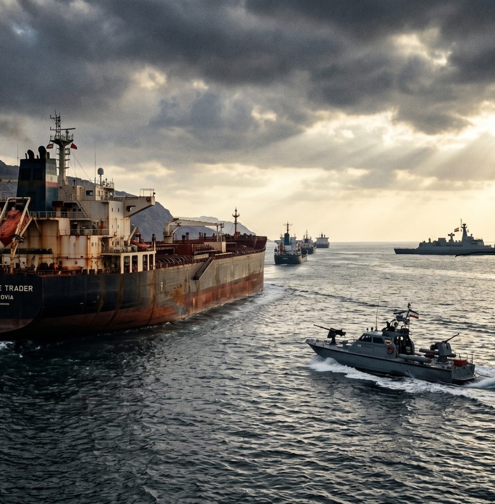 Tensiones en el Estrecho de Ormuz con buques petroleros y contexto geopolítico que afecta mercados globales