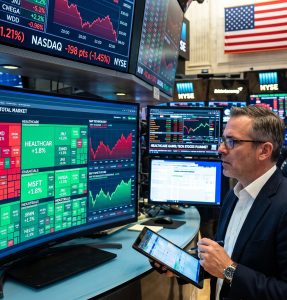 Inversionistas observan la caída de las acciones tecnológicas mientras otros sectores del mercado ganan protagonismo en Wall Street.