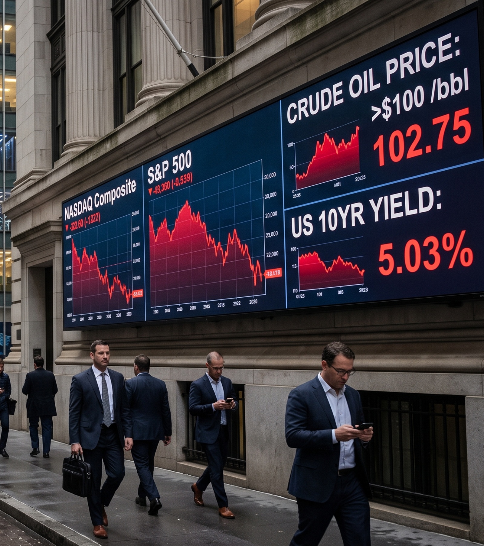 Wall Street bajo presión por petróleo, tasas de interés e inteligencia artificial.