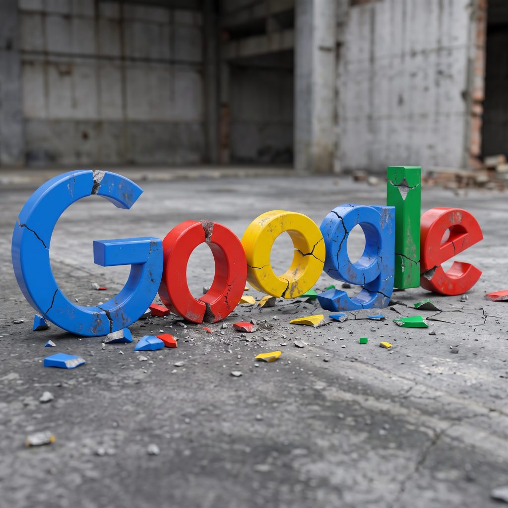 Sede de Google con una visualización editorial de la caída bursátil tras los Resultados de Google del tercer trimestre de 2026.